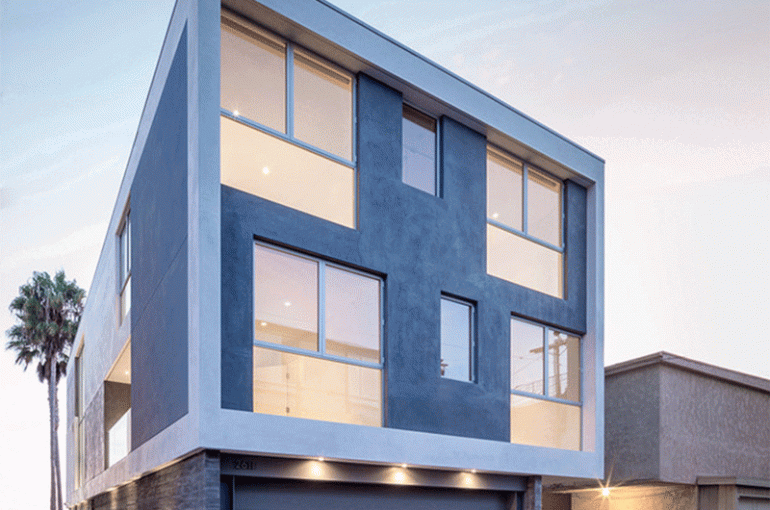 طراحی خانه مدرن با نمای زیگ زاگ و بالکن های بزرگ